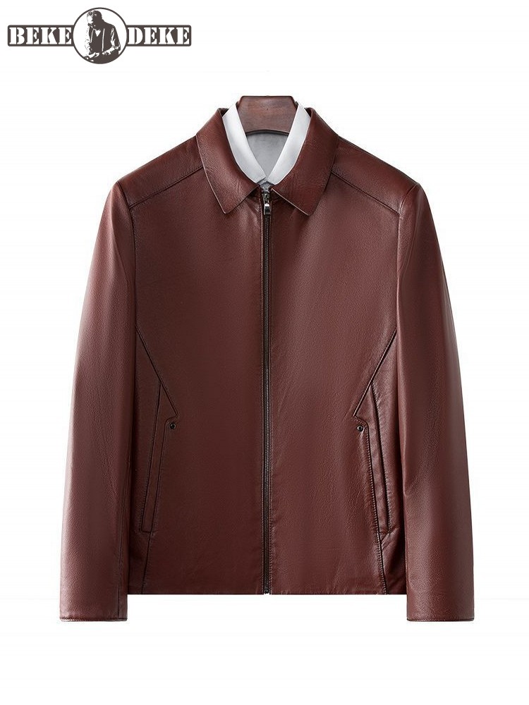 Leather Work Jacket Mens - Veste décontractée en cuir de vachette