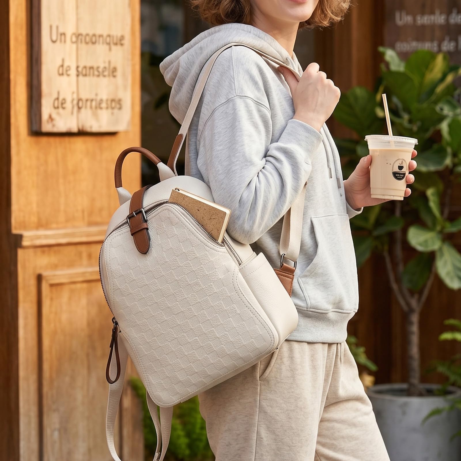 Leather Work Womens Backpack - Sac à dos en cuir PU