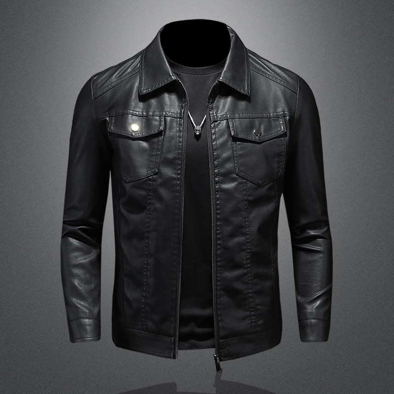 Leather Work Jacket Mens - Blouson en cuir à revers pour