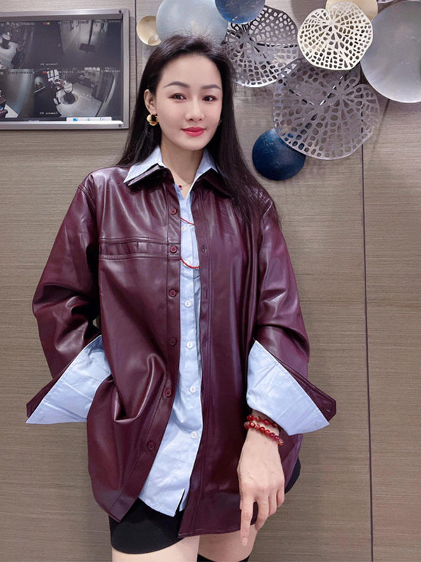 Leather Work Jacket - Ensemble deux pièces pour femme :