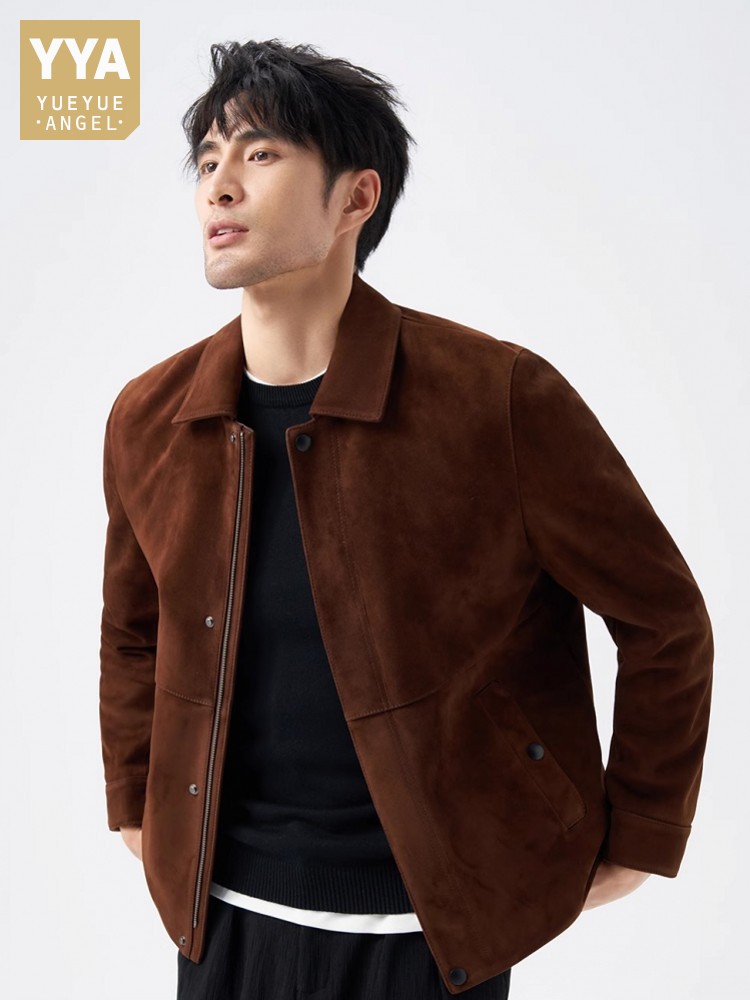 Leather Work Jacket Mens - Veste en cuir suédé véritable naturel