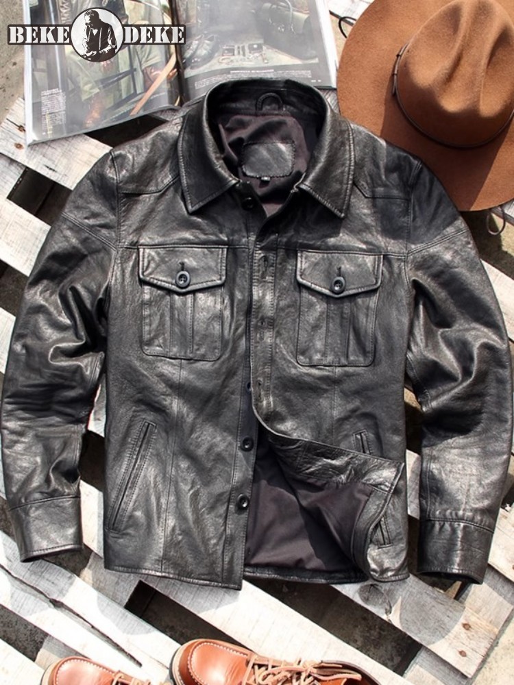 Leather Work Jacket Mens - Punk hommes veste en cuir véritable