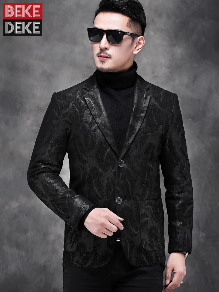 Leather Work Jacket Mens - Hommes d'affaires travail coupe ajustée en