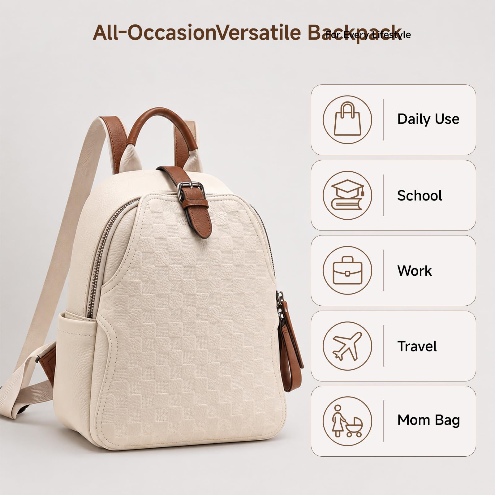Sac à dos en cuir PU à carreau - Leather Work Womens Backpack avis et prix