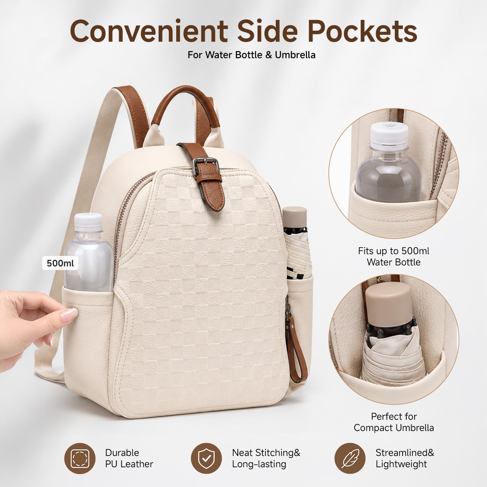 Sac à dos en cuir PU à carreau - Leather Work Womens Backpack avis et prix