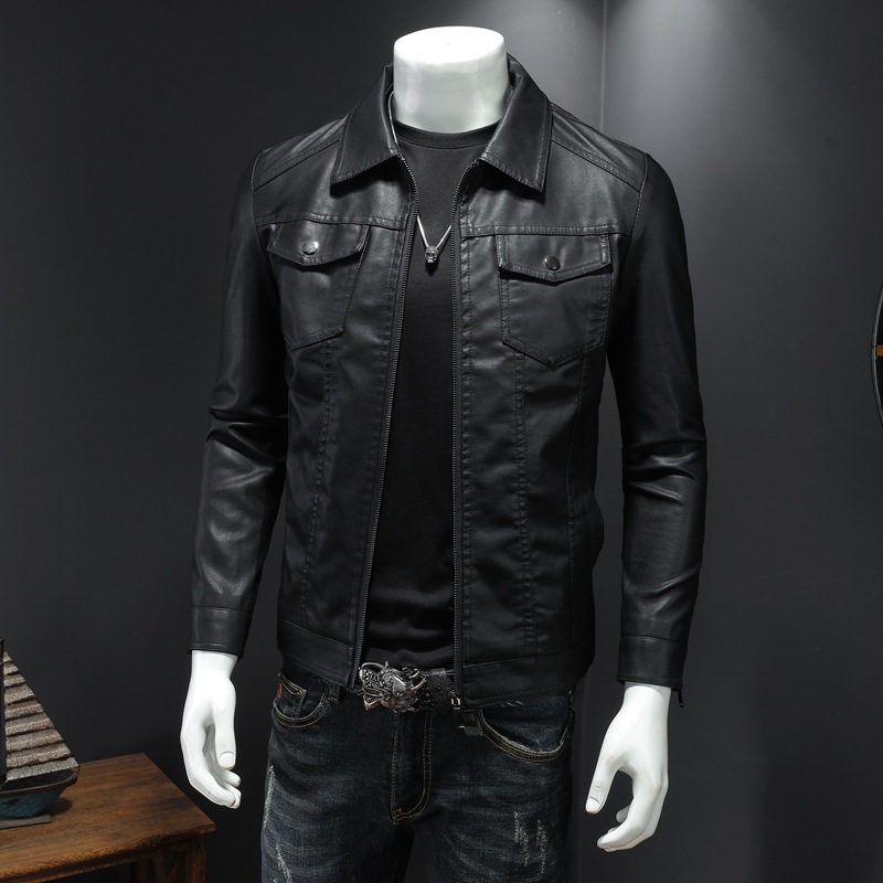 Blouson en cuir à revers pour  - Leather Work Jacket Mens avis et prix