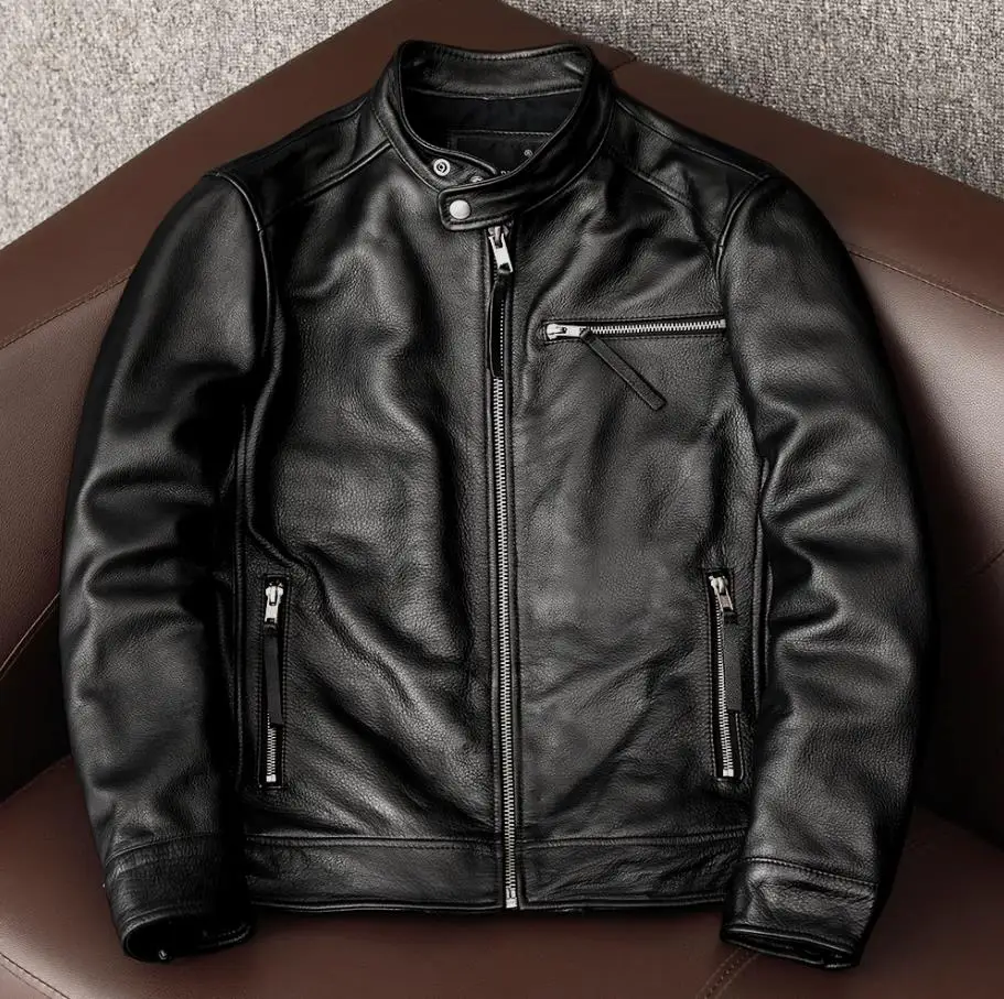 Veste de motard en cuir nature - Leather Work Jacket avis et prix